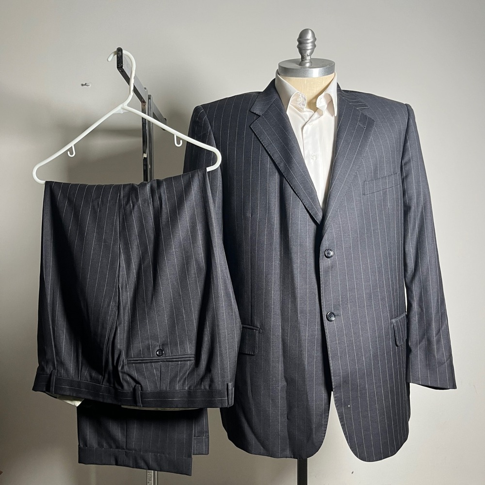 Baroni Couture Suit Mens 50L W44 Charcoal Grey Pinstripe Super 150s Wool